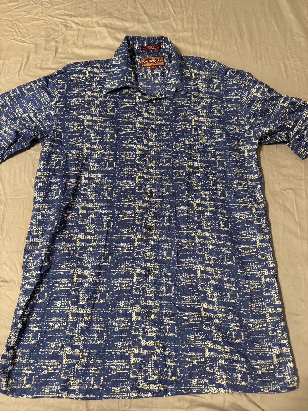 Men's Navy Printed Short-Sleeve Button-Down Shirt Large Tall 100% cotton - Picture 7 of 8